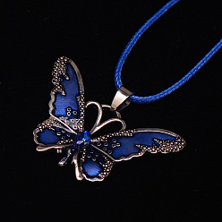 Темно-Синий Ожерелья из вощеного шнура с подвеской в виде бабочки из сплава эмали, платина, темно-синий, 17.72 дюйм (45 см)