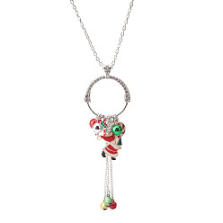 Платина Подвески из эмалированного сплава со стразами, звонок и Санта-Клаус и рождественский колокол, красный и зеленый, платина, 28.35 дюйм (72 см)