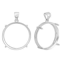 Платина 2 шт. 925 подвеска из стерлингового серебра с кабошоном, настройки открытой спины, плоско-круглые, платина, лоток : 17.5 мм, 22.5x20x6.5 мм, отверстие : 4 мм