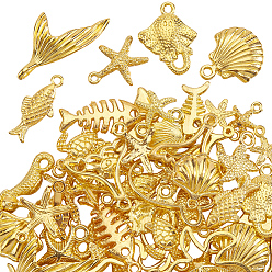 Золотой 60 шт. Подвески из сплава в тибетском стиле, темы морских животных, золотые, 12~29x9~22.5x1.5~4 мм, отверстие : 1.2~2.2 мм, 60 шт / комплект