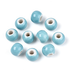 Темно-бирюзовый Фарфоровые бусины ручной работы, рондель, фантазии античного стекла фарфора, темные бирюзовый, 8.2~9x7~7.5 мм, отверстие : 2.5~3 мм
