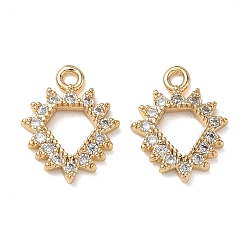 Real 18K Gold Plated Brass Micro Pave Clear Cubic Zirconia Charms, Diamond-Shaped Charms, Nickel Free, Real 18K Gold Plated, 14x11x2mm, Hole: 1.2mm