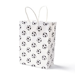 Blanco Bolsas de papel rectangulares, con mango, para bolsas de regalo y bolsas de compras, tema deportivo, Patrón de fútbol, blanco, 14.9x8.1x21 cm