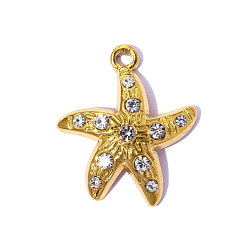 Настоящее золото 18K 304 из нержавеющей стали горный хрусталь подвески, очарование морской звезды, ионное покрытие (ip), долговечный, реальный 18 k позолоченный, 16x14 мм, отверстие: 1.60 мм