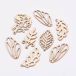 Antique White Undyed Wooden Pendants, Leaf, Antique White, 47~49x22~37x2mm, Hole: 1~2mm