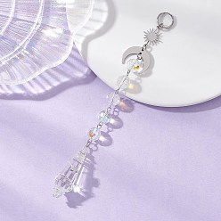 Платина Стеклянные конусообразные круглые подвесные ловцы солнца, звенья из латуни и нержавеющей стали «луна, солнце» для наружного и садового декора, платина, 160 мм