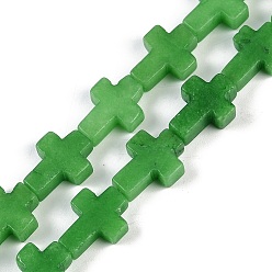 Зеленый Нити окрашенных бусин из натурального малайзийского нефрита, крестик, зелёные, 15x11.5x4.5 мм, отверстие : 0.7 мм, около 25 шт / нитка, 15.75'' (40 см)