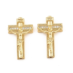 Oro Colgantes de latón con microengaste de circonitas cúbicas transparentes para Pascua, amuletos de crucifijo, sin plomo y cadmio, dorado, 24x14x4.5 mm, agujero: 1.4 mm