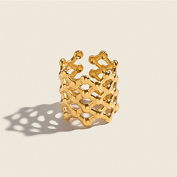 Настоящее золото 18K 304 Кольца-манжеты из нержавеющей стали в форме сетки для женщин, реальный 18 k позолоченный, long: 19.7 мм, внутренний диаметр: 17 мм