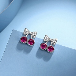 Серебро 925 серебро из серебра прошивает кубические серьги из циркония, бант с вишней, серебряные, 9.5x8.5 мм