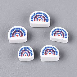 White Handmade Polymer Clay Beads, Half Round with Rainbow, White, 8~10.5x6.5~7.5x4~5mm, Hole: 1.8~2mm