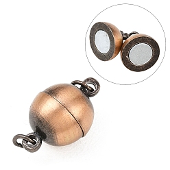 Brushed Red Copper Латунные магнитные застежки с петлями, овальные, щеткой красная медь, 17x10 мм, отверстие : 3 мм
