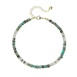 Малахит Браслеты на ногу heishi из натурального малахита, натурального говлита и латуни в стиле бохо, золотые, 9-1/8 дюйм (230 мм)