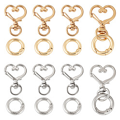 Platinum & Light Gold 10 piezas 2 colores cierres de gancho giratorio de aleación con forma de corazón y 10 piezas 2 colores kits de anillos de resorte de aleación, platino y oro claro, 34.5x23.5x6 mm, agujero: 5x9 mm, 5 piezas / color