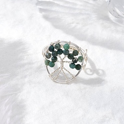 Зеленый Авантюрин Бусины из натурального зеленого авантюрина с круглыми латунными бусинами и кольцами из экологически чистой медной проволоки, размер США 7 1/4 (17.5 мм)