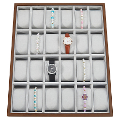 Седло Коричневый 24 Деревянные подносы для демонстрации часов с подушками, подставки для хранения наручных часов, прямоугольные, седло коричневый, 40.1x33.1x4.55 см, Внутренний диаметр: 8.9x4.6 cm