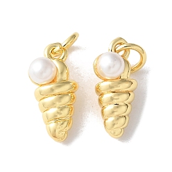 Shell Shape Латунные подвески, океанские темы, с искусственным жемчугом, долговечный, без кадмия и без свинца, стойки покрытие, реальный 18 k позолоченный, с целью перехода в кольце, в форме раковины, 14x6.5x4.5 мм, отверстие : 3.5 мм