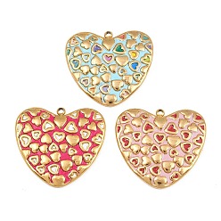 Mixed Color 304 Stainless Steel Enamel Pendants, Heart Charms, Ion Plating(IP), Real 18K Gold Plated, Mixed Color, 28.5x29.5x3.5mm, Hole: 1.8mm