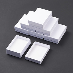 White Cardboard Jewelry Set Boxes, For Necklaces, Earrings and Rings, with Sponge inside, Rectangle, White, 9x6.5x2.8cm