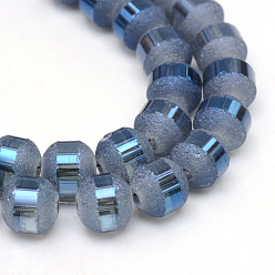 Marine Blue Electroplate Glass Bead Strands, Frosted, Rainbow Plated, Round, Marine Blue, 6~6.5mm, Hole: 1mm, about 100pcs/strand, 23.6 inch
