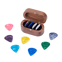 (52) Непрозрачная лаванда 1ПК 4-образные деревянные ящики для хранения медиаторов с магнитной крышкой и слотами, с 16шт. треугольными гитарными медиаторами из смолы, разноцветные, Треугольник: 29.5~30x25.5x0.5~1 мм