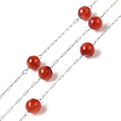 Красный 304 тросовые цепи из нержавеющей стали с окрашенными бусинами-ракушками, круглые, пайки, с катушкой, красные, ссылка: 2.5x0.8x0.1 mm, 5~5.4 мм