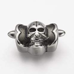 Antik Silber Farbe 304 Edelstahlanhänger mit Strasssteinen, Schädel, Antik Silber Farbe, 33x19.5x14 mm, Loch: 7x12 mm, fit für 4x2 mm Strass