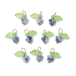 (306FM) Жонкиль матовый с лаймовой подкладкой 10 шт. подвески-цветы из натуральной яшмы с синими пятнами, с прозрачным акриловым светло-зеленым листом и петлями из медной проволоки, золотые, 13~13.5x11.5x3.5 мм, отверстие : 2.5x3 мм