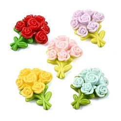 Mixed Color Opaque Resin Cabochons, Rose Flower Bouquet, Mixed Color, 50x37.5x14.5~15mm