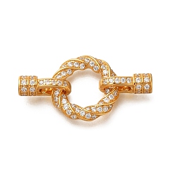 Золотой 925 Складчатые застежки из стерлингового серебра с микропаве из прозрачного кубического циркония, твист кольцо, золотые, 20x6.5x3 мм, отверстие : 1.5 мм
