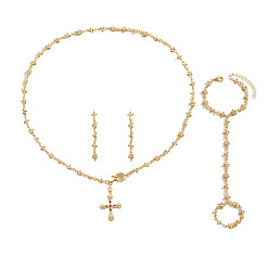 Золотой Крест и цветок 304 ожерелья с подвесками из нержавеющей стали с кубическим цирконием, серьги-гвоздики, браслеты-митенки с цепочкой, золотые, 610 мм