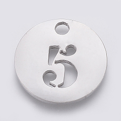 Number Не тускнеющие 304 подвески из нержавеющей стали, отрезать, полый, плоские круглые с номером, цвет нержавеющей стали, кол. 5, 19x1.5 мм, отверстие : 2.5 мм