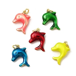 (52) Непрозрачная лаванда Латунные эмалевые подвески с морскими животными, прелести дельфинов, без свинца и без кадмия, долговечный, стойки покрытие, реальный 18 k позолоченный, разноцветные, 21x16x5 мм, отверстие : 3.5 мм