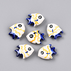 Темно-Синий Фарфоровые бусины ручной работы, пастельный фарфор, рыба, темно-синий, 20.5~22x16.5~18x6.5~7.5 мм, отверстие : 1.8~2.5 мм