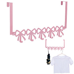 Pearl Pink Iron Bowknot Wall Hook Set, Decorative 5-Hook Rack with Mounting Hardware for Coat Hat, Pearl Pink, 189x23x47.5mm