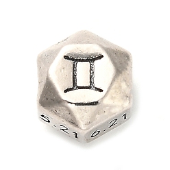 Близнецы S925 бусины из стерлингового серебра, граненая полигона, античное серебро, созвездие, Близнецы, 7.5x7x6 мм, отверстие : 3 мм
