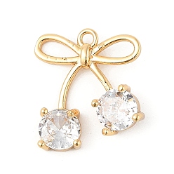 Настоящее золото 18K Латунные микропаве прозрачные подвески с фианитом, без кадмия, без никеля и без свинца, бантом прелести, реальный 18 k позолоченный, 18x15.5x5 мм, отверстие : 1.5 мм