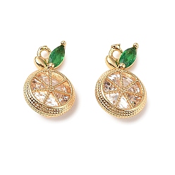 Прозрачный Латунные микро проложить кубического циркония прелести, без кадмия, без никеля и без свинца, оранжевые, реальный 18 k позолоченный, прозрачные, 14x9x5 мм, отверстие : 1.2 мм