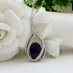 Фиолетовый Ожерелья из сплава слезы со стразами и стеклянными подвесками для женщин, платина, фиолетовые, 17.72 дюйм (45 см)