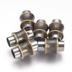 Antique Bronze 304 Stainless Steel Magnetic Clasps with Glue-in Ends, Column, Antique Bronze, 16x10mm, Hole: 6mm