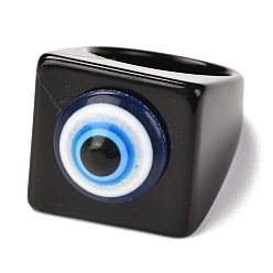 Schwarz Transparente Acryl-Fingerringe, Quadrat mit Harz bösen Blick, Schwarz, us Größe 7 3/4 (17.9 mm), 5~20 mm, Innendurchmesser: 17 mm