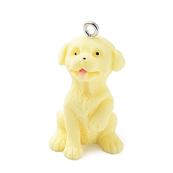 Шампанско-Желтый Подвески для собак из непрозрачной смолы, 3d подвески для щенков с железными петлями с платиновым покрытием, шампанское желтый, 31x17.5x18 мм, отверстие : 1.8 мм