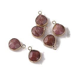Родонит Ограненные подвески из натурального родонита, латунные подвески-капли, золотые, 19x14 мм