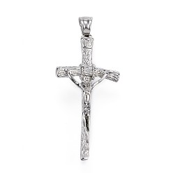 Stainless Steel Color 304 Stainless Steel Pendants, For Easter, Crucifix Cross, Stainless Steel Color, 44x21x6mm, Hole: 4x6mm
