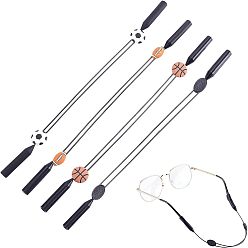 Mixed Color 4Pcs 4 Styles Silicone Eyeglasses Holder Strap, Eyewear Retainer, Sports Sunglasses String Retainer, Basketball/Football/Rugby/Oval, Mixed Color, 1pc/style