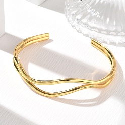 Golden 304 Stainless Steel Wavy Cuff Bangles, Golden, Inner Diameter: 1.97 inch(5cm)x2.36 inch(6cm)