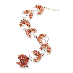 Красный Агат Автомобильные подвесные украшения из натурального сердолика, с нейлоновым шнуром и латунной фурнитурой, круглое кольцо с древом жизни, 535~560 мм