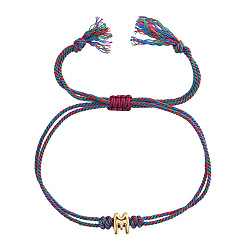 Letter M 304 Регулируемые браслеты из нержавеющей стали с бусинами в виде букв алфавита, Разноцветные двухслойные браслеты из хлопкового шнура для женщин и мужчин, Буква М, 11.02 дюйм (28 см)