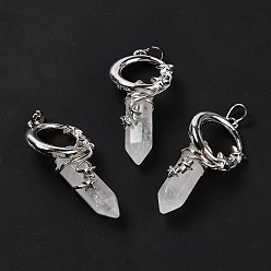 Хрусталь Натуральные кристаллы с кварцевым кристаллом, подвески из горного хрусталя с острым концом, экологически чистая латунная находка, платина, без кадмия и без свинца, пуля, 48x24.5x14 мм, отверстие : 7x5.5 мм