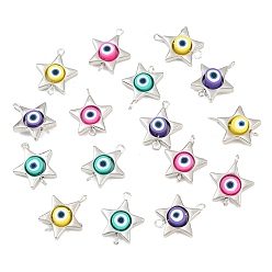 Evil Eye Пластиковая рамка ccb с бусинами из полимерной глины, подвесками-соединителями в виде звездочек, с латунными двойными петлями, платина, разноцветные, злые глаза, 20x16x5 мм, отверстие : 1.6~2 мм